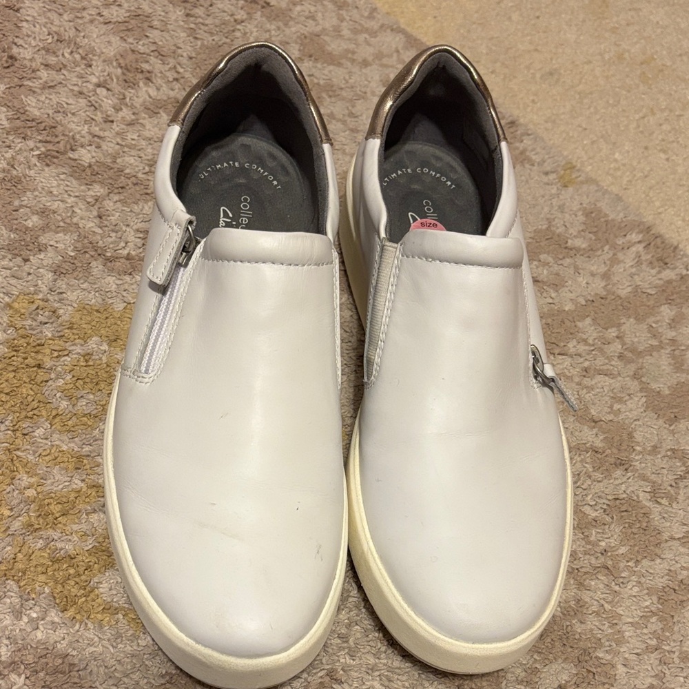 Clarks Women's White Slip-On Athletic Shoes